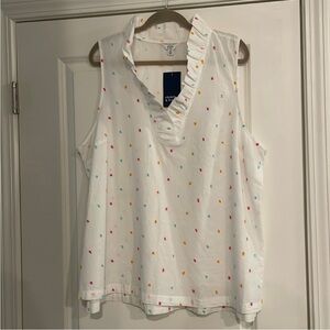 Crown & Ivy White Blouse with Colorful Dots Size 3X